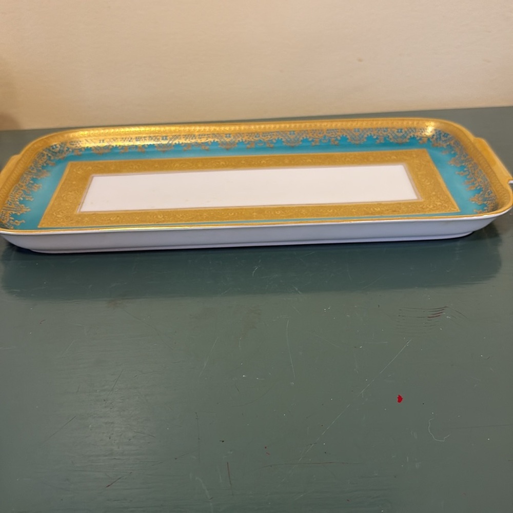 Vintage Porzellan Karlsbader Wertabeit Decorative Gold & Turquoise Tray. - Picture 5 of 7